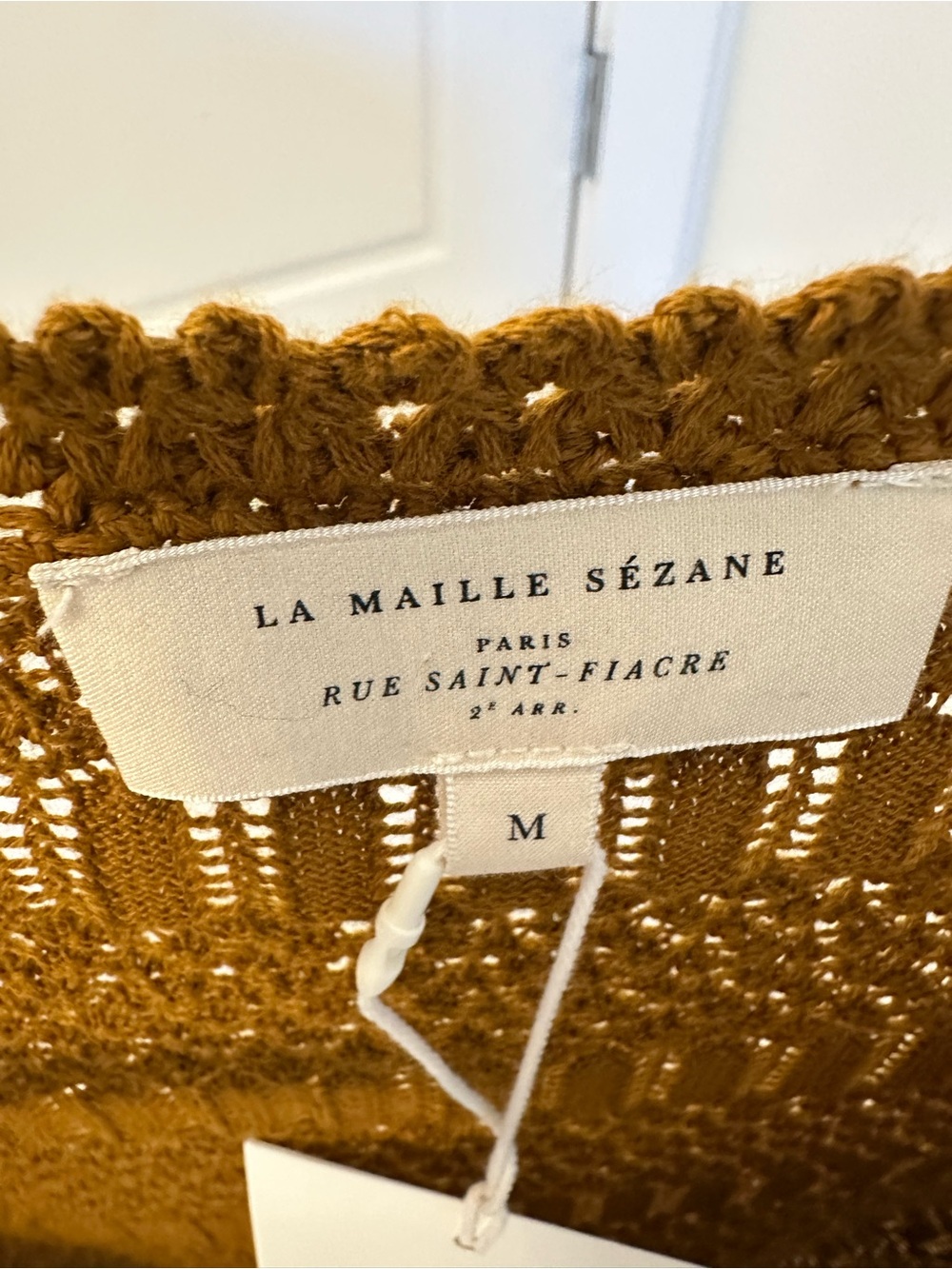 Sezane Mustard Textured V-Neck Short Sleeve Sweater - Picture 4 of 5